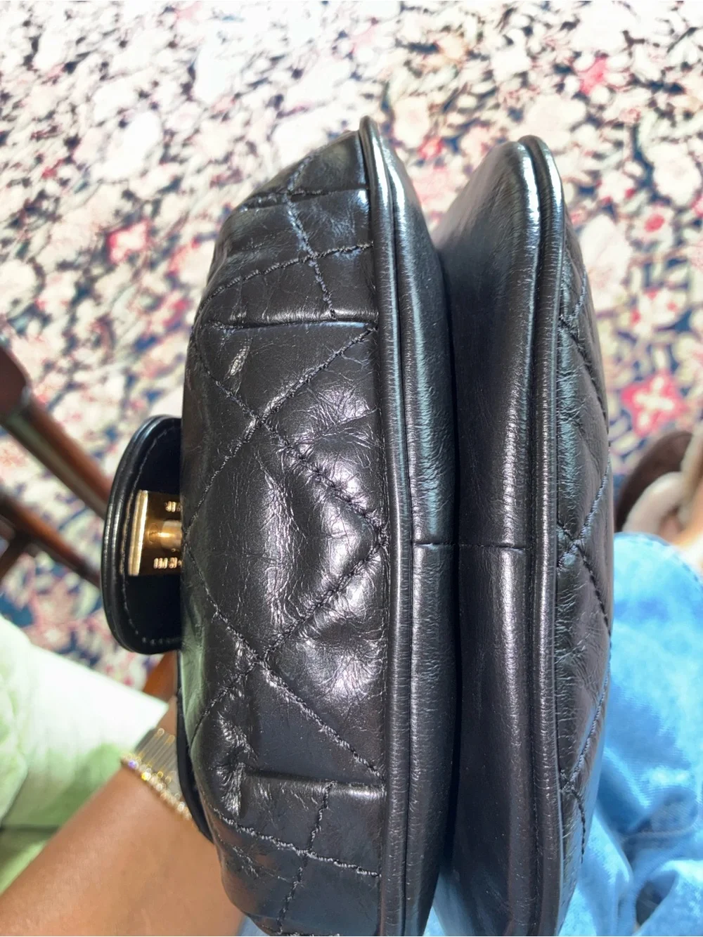 Chanel Black Quilted Glazed Lambskin Crossbody Bag with Aged Gold-Tone Hardware